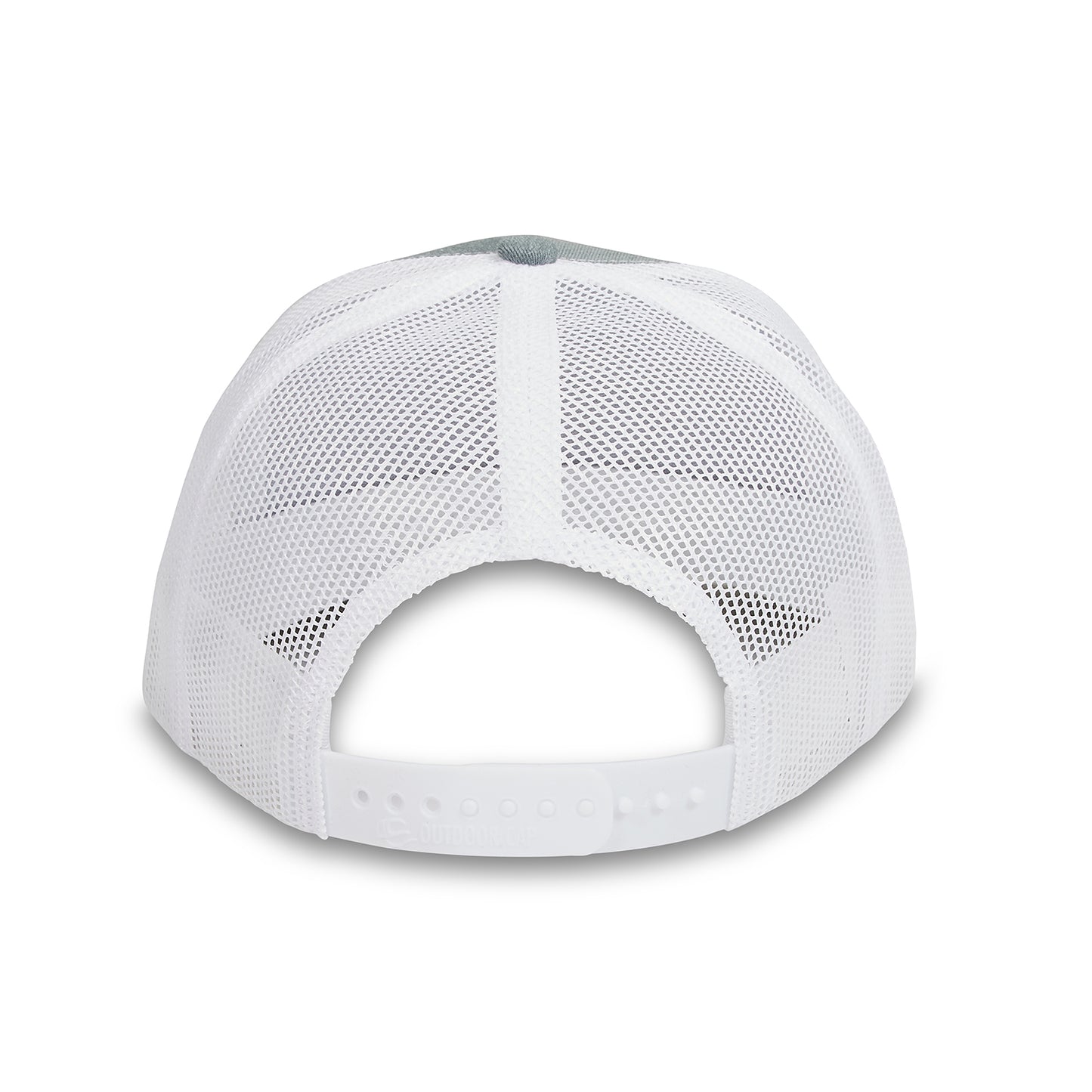 HillBilly grey and white pro style trucker hat with black patch and snapback closure